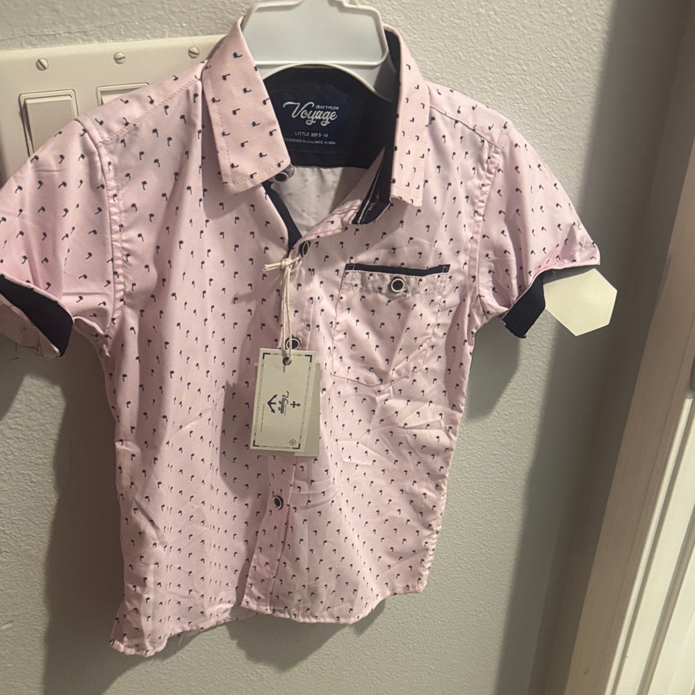 Vogue Boys Light Pink Shirt with Navy Palm Motif